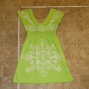 Green Dress with White Floral Patterns